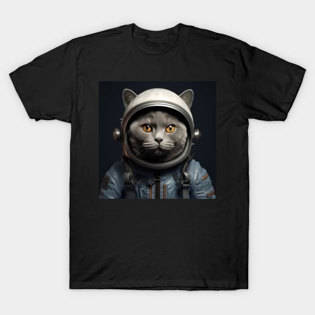 Astronaut Cat in Space - Chartreux T-Shirt by Merchgard